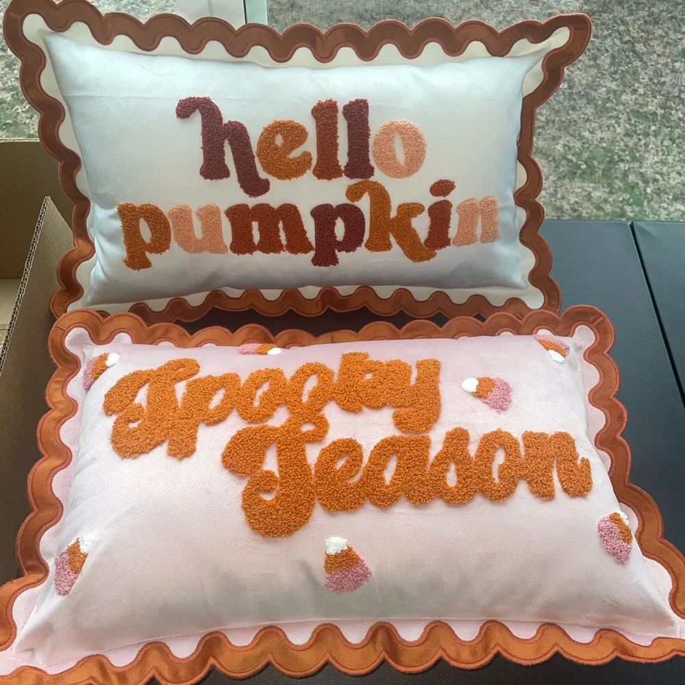 Hello Pumpkin & Spooky Season Decorative Pillows - Halloween 12x20 NWOT